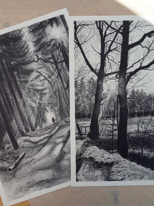 Kunstdruck - 2er Set - Am Waldrand & Der Spaziergang - 26 x 36 cm