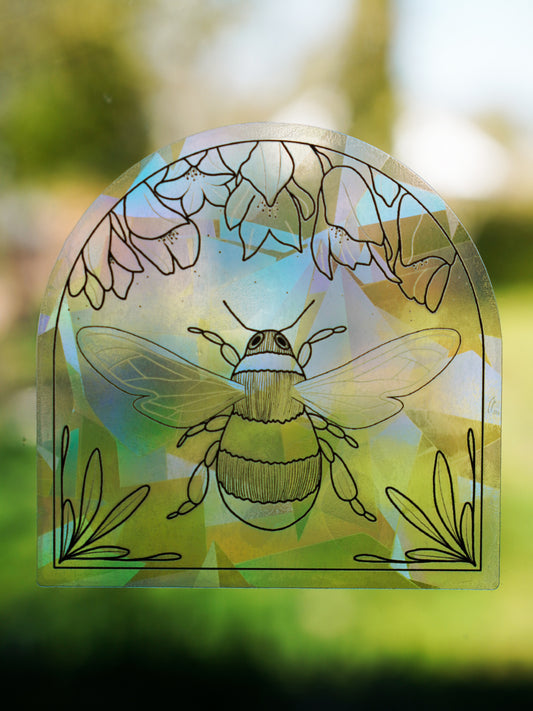 Suncatcher Fenstersticker „Hummel“ – Regenbogen Fensterdeko mit Hummel