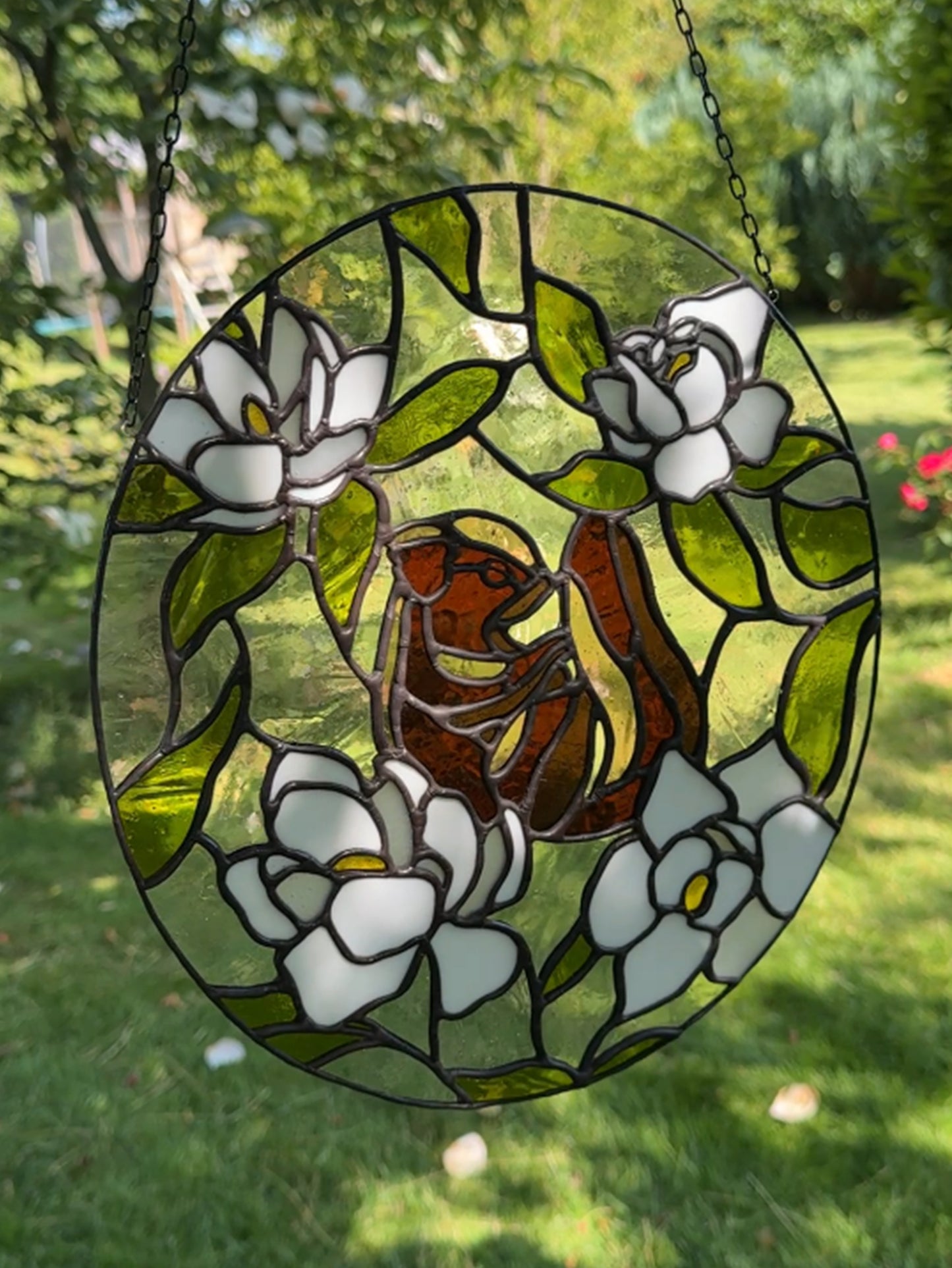 Original | Tiffany Fensterbild Eichhörnchen – Schlafend im Sonnenuntergang