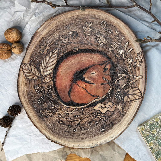 Original - Squirrel in the Nest - Wood Art (approx. 33 cm Ø)