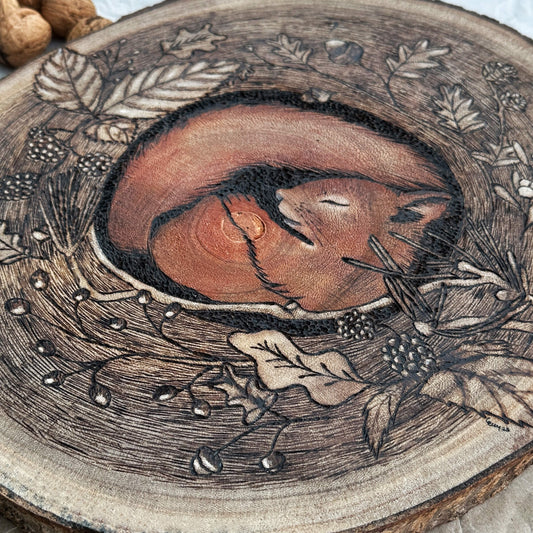 Original - Squirrel in the Nest - Wood Art (approx. 33 cm Ø)