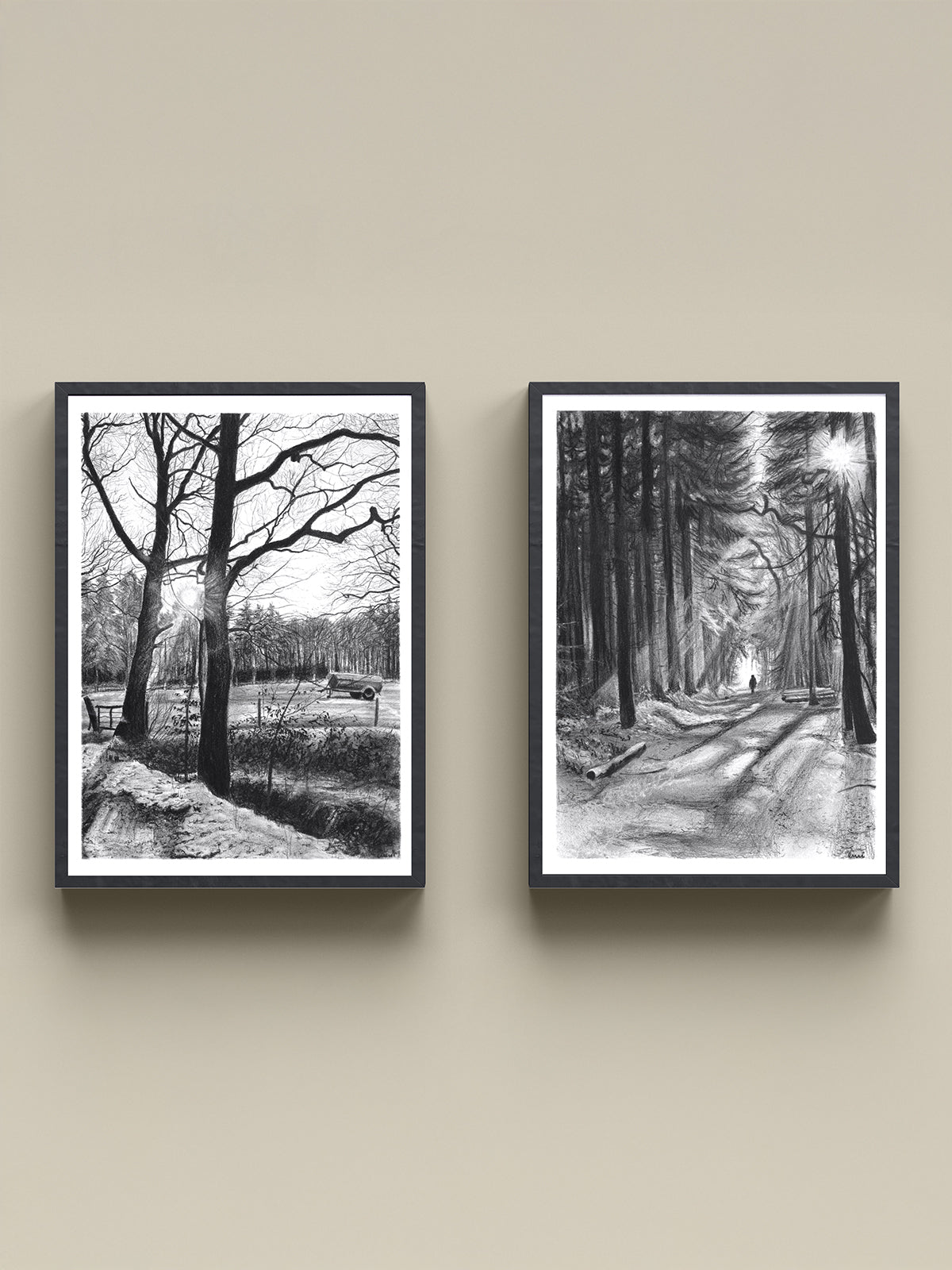 Kunstdruck - 2er Set - Am Waldrand & Der Spaziergang - 26 x 36 cm