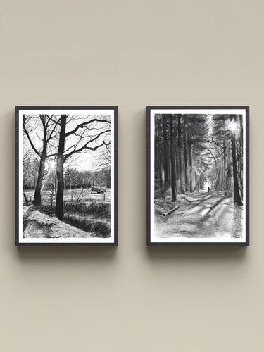 Kunstdruck - 2er Set - Am Waldrand & Der Spaziergang - 26 x 36 cm
