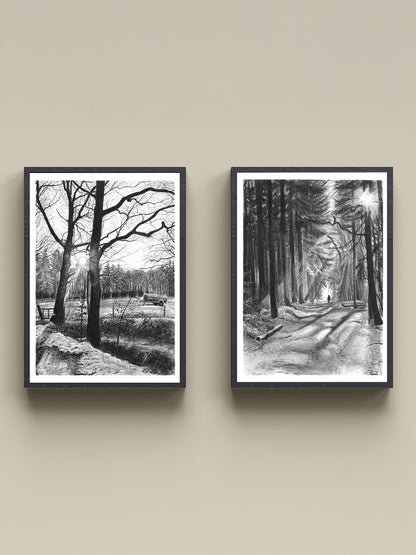 Kunstdruck - 2er Set - Am Waldrand & Der Spaziergang - 26 x 36 cm