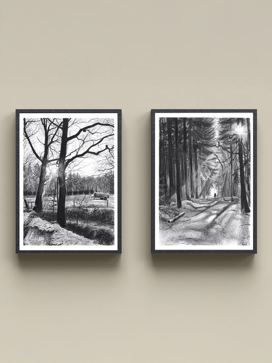 Kunstdruck - 2er Set - Am Waldrand & Der Spaziergang - 26 x 36 cm