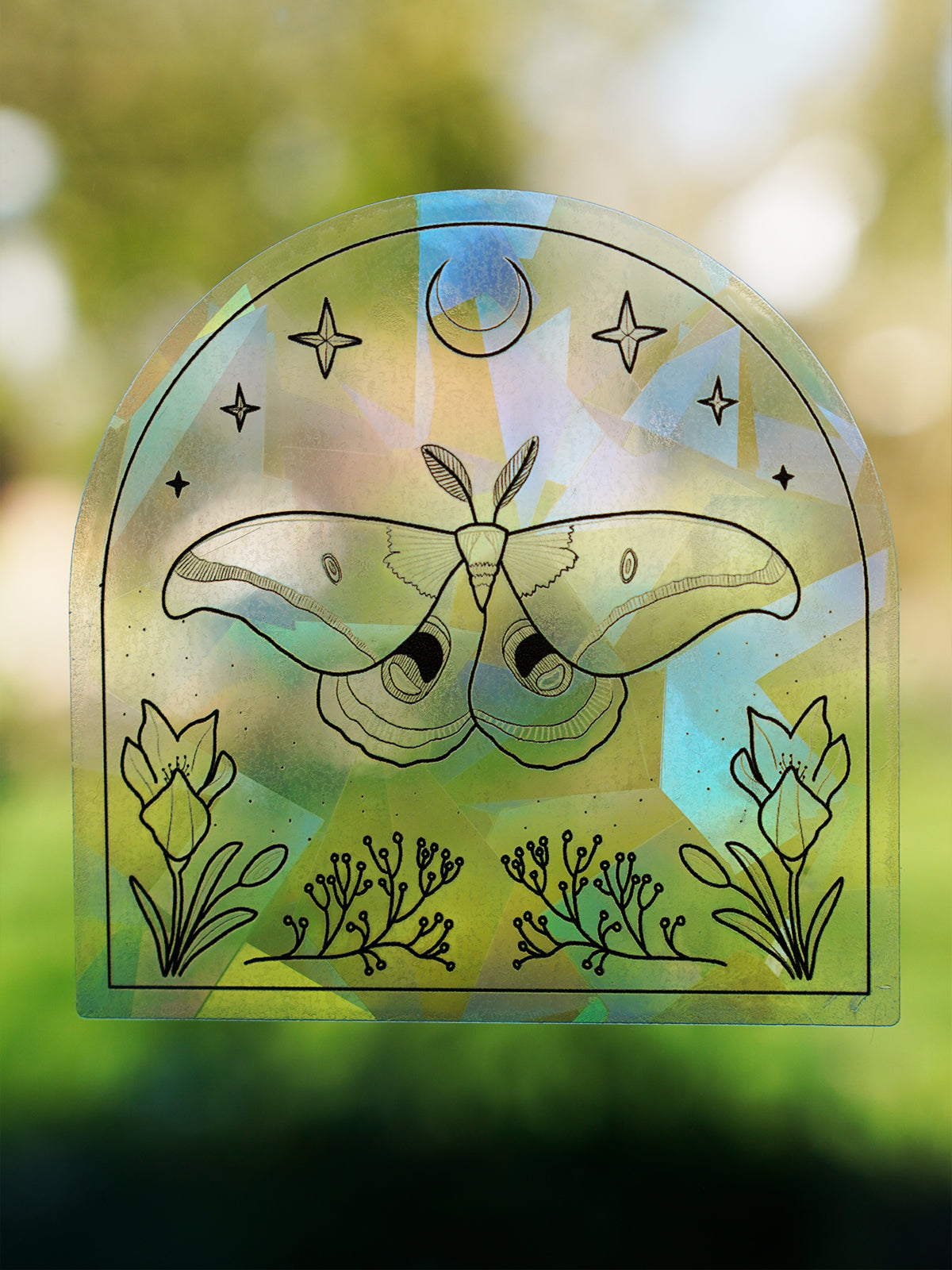 Suncatcher Fenstersticker „Motte“ – Regenbogen Fenstersticker Naturmotiv