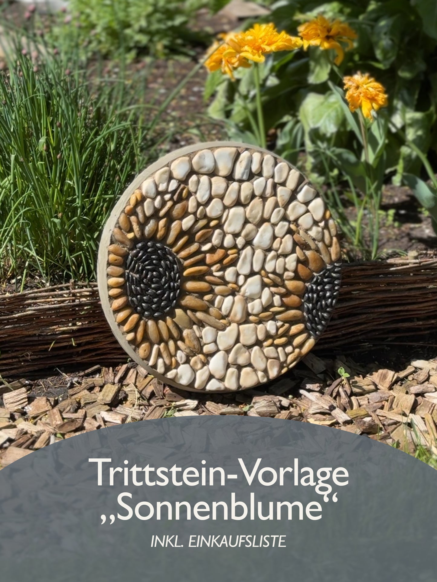 Trittstein-Vorlage „Sonnenblume“ – inkl. Einkaufsliste (DE & EN)