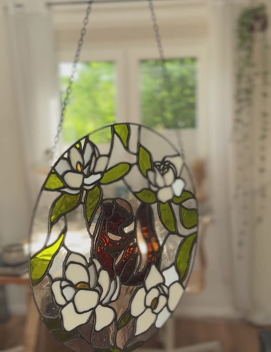 Original | Tiffany Fensterbild Eichhörnchen – Schlafend im Sonnenuntergang